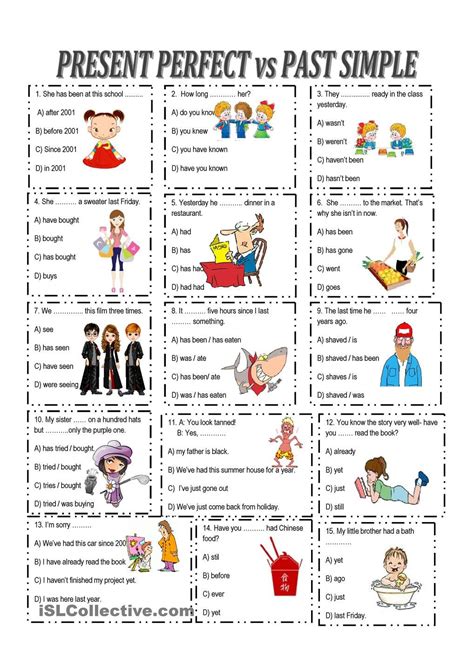 Present Perfect Vs Simple Past Exercises Elementary Present