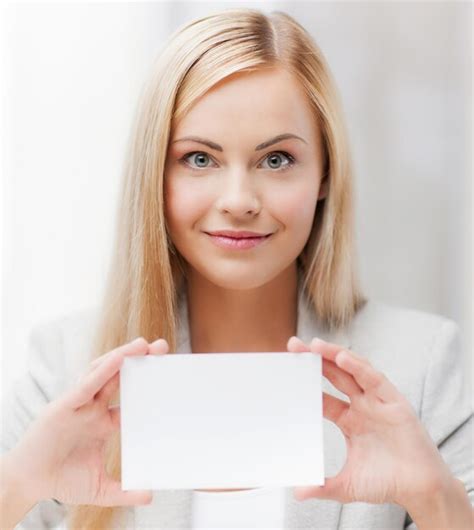 Premium Photo Happy Woman With Blank Business Or Name Card