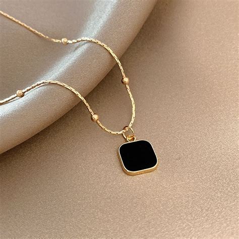 Buy Women Black Geometric Square Necklace