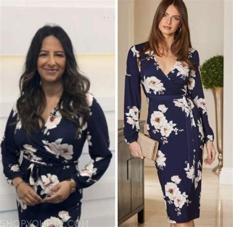 Good Morning Britain February 2023 Ranvir Singhs Navy Blue Floral Wrap Midi Dress Shop Your Tv