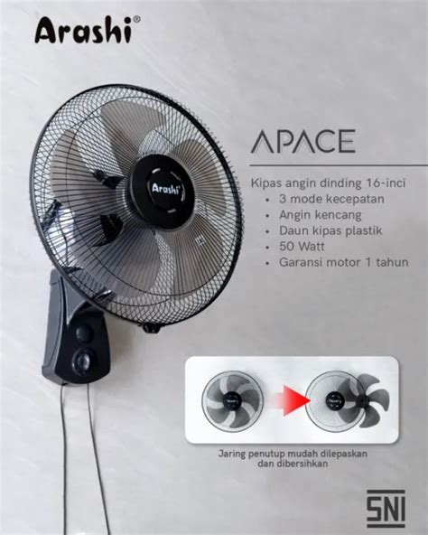 Arashi Kipas Angin Dinding Wall Fan Apace Pwf Inch Ar Watt