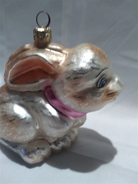 Christopher Radko 1998 Snuggle Bunny Easter Ornament Pink Bow Large