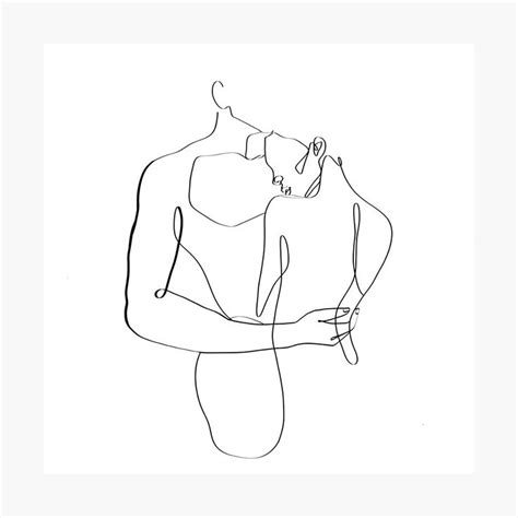 A Line Drawing Of Two People Holding Each Other