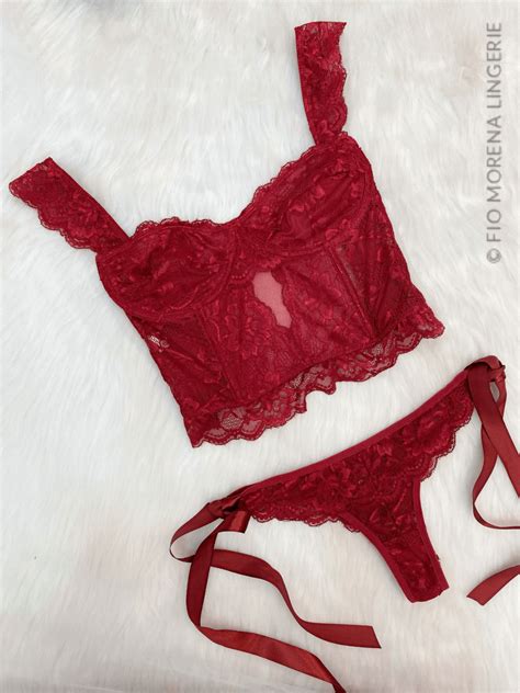 Lingerie Desir Corpete Em Sem Bojo Em Renda E Tule Vermelho