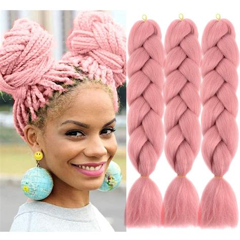 Afnote Pink Braiding Hair3 Pack 24 Inch Jumbo Braiding Hair Nature Synthetic Hair