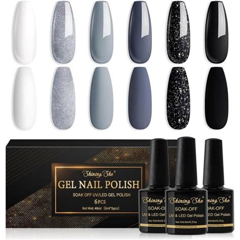 Ehskzjh Vernis Semi Permanent Couleurs Gris Noir Blanc Paillettes