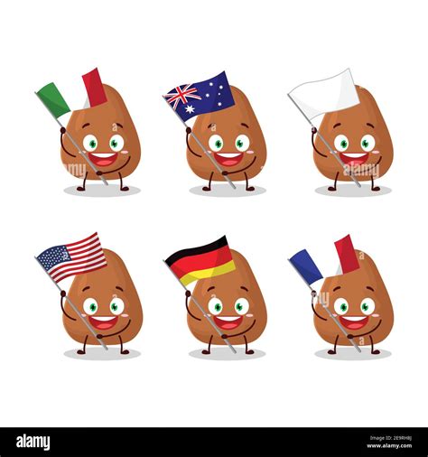 Mamey Cartoon Character Bring The Flags Of Various Countries Vector