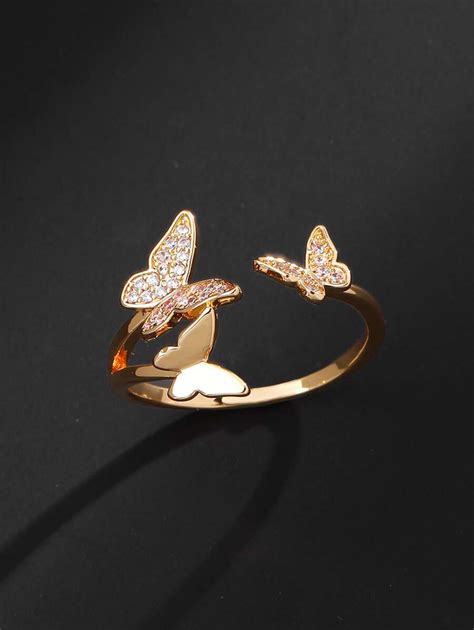 Cubic Zirconia Butterfly Decor Cuff Ring For Women For Party Banquet