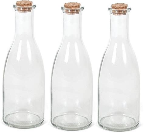 1x Transparante Glazen Flessen Met Kurken Dop 270 Ml Glazen Flessen