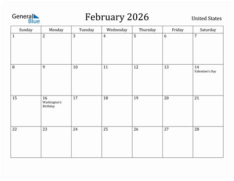 February Monthly Calendar With United States Holidays