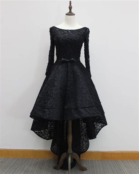 Long Sleeve High Low Prom Dresses Elegant Prom Gowns Sexy Black Lace Evening Dresses Party Dress