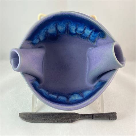 Handmade Purple And Blue Pinch Pot With Knife Functional And