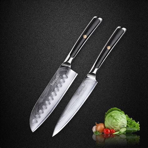 Sunnecko 2pcs Utility Santoku Damascus Knife Set 73 Layers Japanese