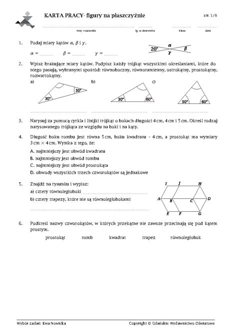 Karta Pracy Figury Geometryczne Karta Pracy Figury Na Płaszczyźnie