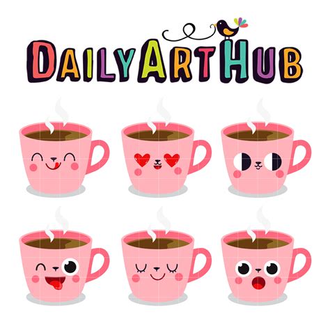 Cute Coffee Cup Expressions Clip Art Set Daily Art Hub Graphics