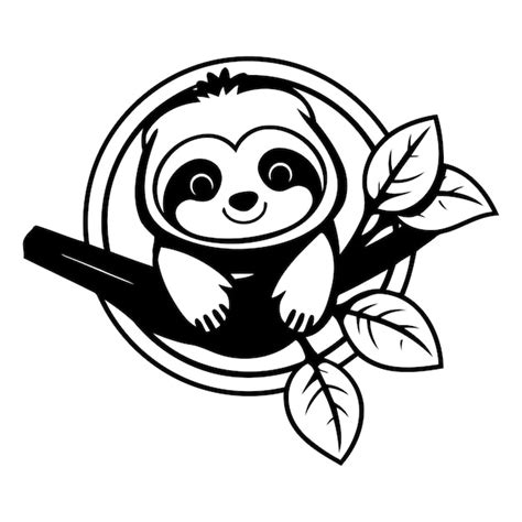 Premium Vector Cute Cartoon Sloth Sitting On A Branch