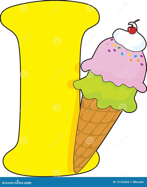 Letter I With A An Ice Cream Cone Stock Vector Illustration Of Cherry