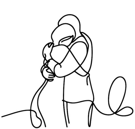 Premium Vector Continuous Line Drawing Of Romantic Couple Hug Single