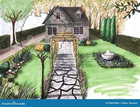 Cottage De Jardin De Maison De Dessin Illustration Stock Illustration