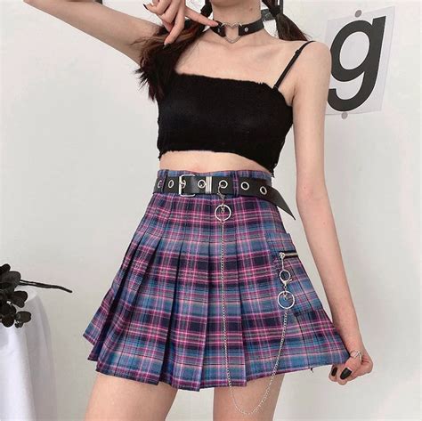 Gothic Plaid Skirt Women Y2k Cyber Goth Clothing Cyberpunk Etsy