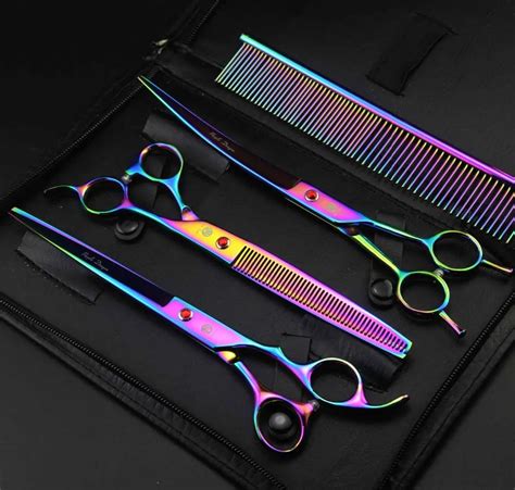 Purple Dragon Electroplating Colorful Pet Scissors 8 Inch Professional