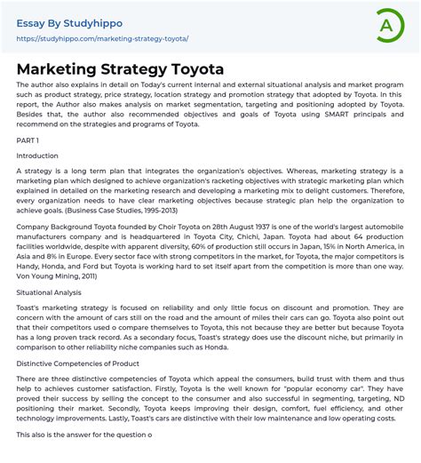 Marketing Strategy Toyota Essay Example StudyHippo