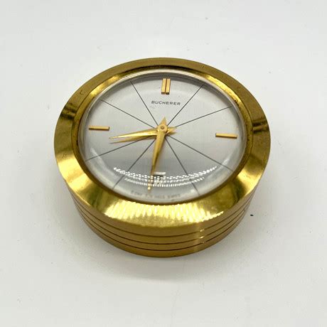 Schweizisk Precision Gyllene Bucherer Bordsklocka Med Larmfunktion