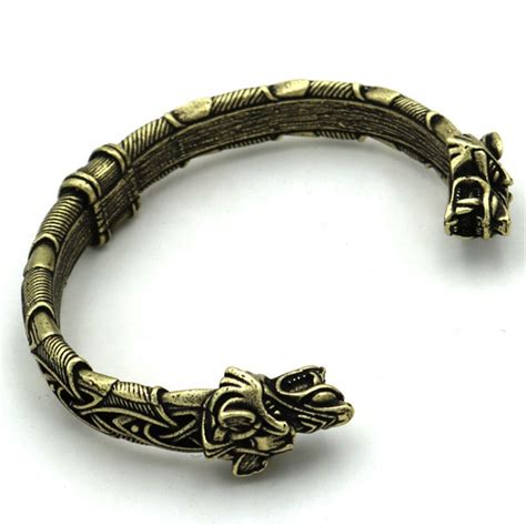 Men S Norse Viking Alloy Wolf Head Cuff Bracelet Gothic Bangle Amulet