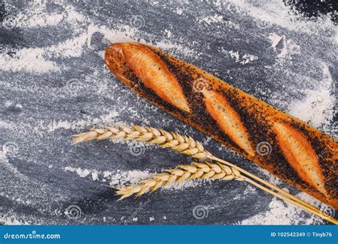 Voedsel Achtergrond Organische Franse Papaverzaden Baguette Op De