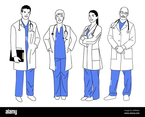 Set Of Smiling Doctors Nurses Vector Isolated Stock Vector Image And Art