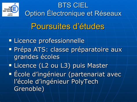 Bts Ciel Option B Lectronique Et R Seaux Lpo Chevalier De Saint Georges