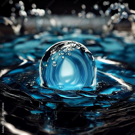 Water drop, water ball, splash on water surface, waves. Photo realistic ...