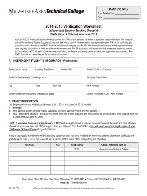 Fillable Online Matc StAFF USe ONLY Form Received By Date 2014 2015