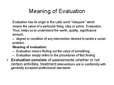 evaluation meaning objectives scope principles functions methods