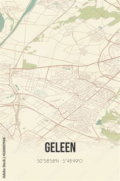 Retro Dutch city map of Geleen located in Limburg. Vintage street map ...