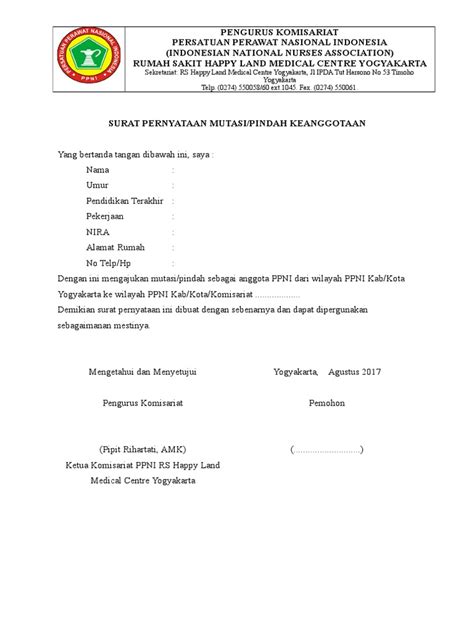 Form Surat Pernyataan Mutasi Pdf