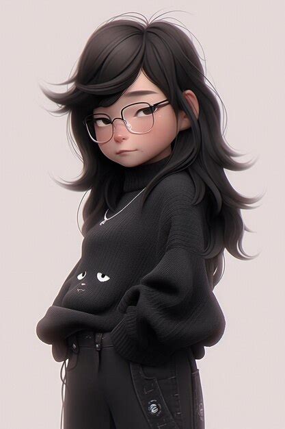 Premium Photo | Anime girl with glasses and a black sweater posing for ...