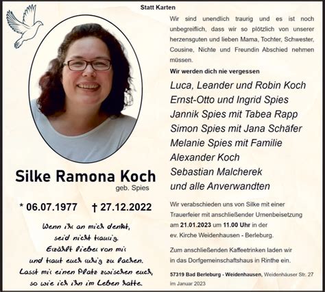 Traueranzeigen Von Silke Ramona Koch Trauer In Nrw De