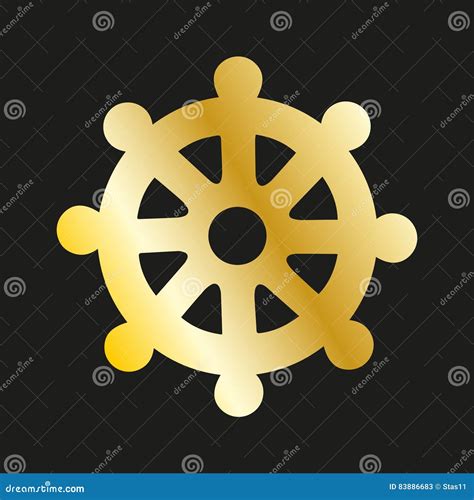 Icon Wheel Of Of Dharma In Gold Buddhist Symbol Stock Vector