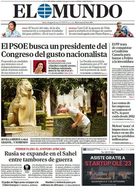 Portada De El Mundo Del Jueves De Agosto De Medios