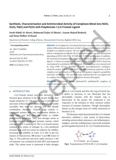 Synthesis Characterization And Antimicrobial Activity Of Complexes