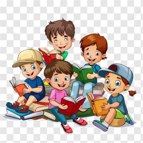 Grupo De Crianças Fofas Lendo Livros E Clipart PNG Crianças Lindo