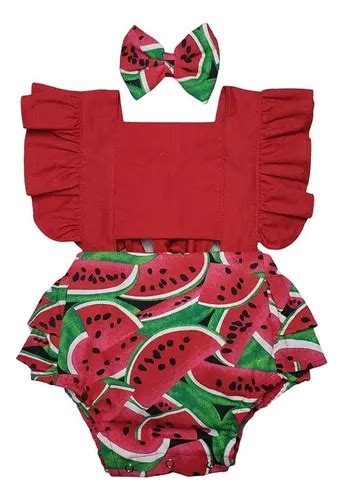 Romper Melancia Vermelho Jardineira Roupa Bebê Body Menina MercadoLivre