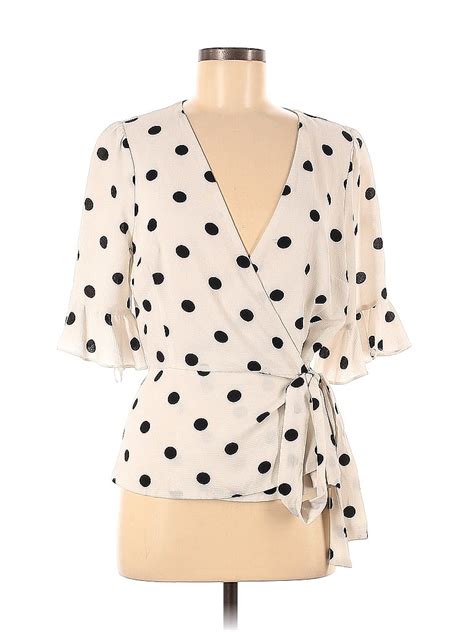 Great Jones 100 Polyester Ivory Polka Dot Wrap Blouse Size M 75 Off