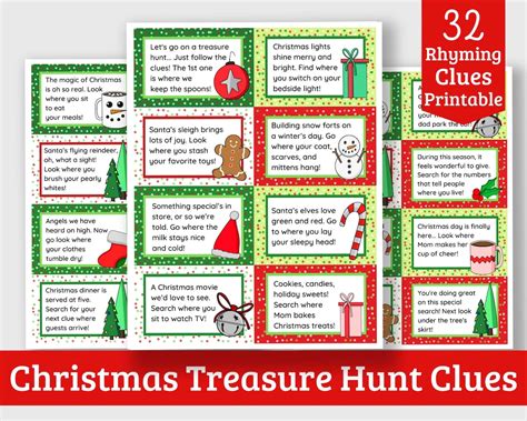 Christmas Scavenger Hunt Clues 32 Printable Rhyming Christmas Treasure