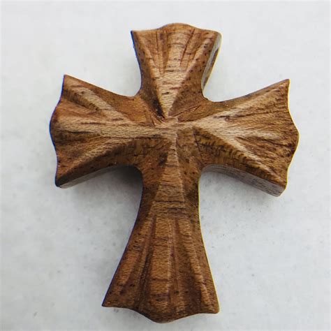 Wooden Carved Cross Light Brown 30x27mm Carving Wooden Cross