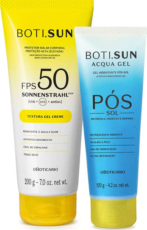 Combo Boti Sun Gel Hidratante Pós Sol 120g Protetor Solar Corporal