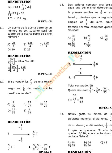 FRACCIONES EJERCICIOS RESUELTOS DE RAZONAMIENTO MATEMÁTICO