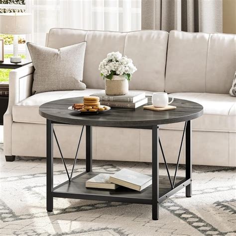 Moasis Industrial 2 Tier Round Coffee Table With Shelf On Sale Bed Bath And Beyond 39762898