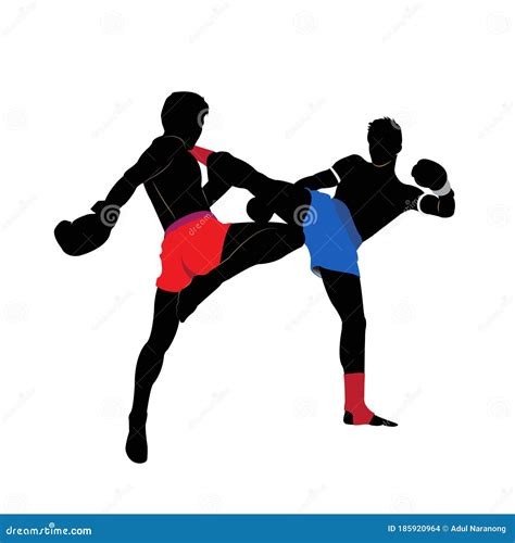 Muay Thai Silhouette Thai Boxing Kick Boxing Vector Illustration